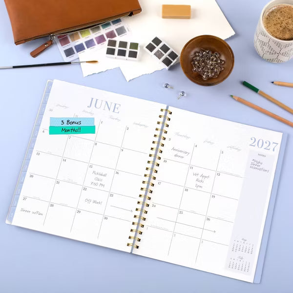 xBeStill Plans™ 2026–2027 Weekly & Monthly Planner 8.5”x11” Large Larkspur Garden Agenda Organizer