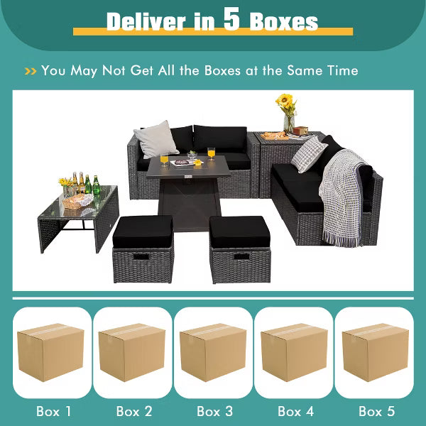 xBeStill Noir Retreat™ 9-Piece Fire Pit Lounge Set for Elevated Outdoor Living