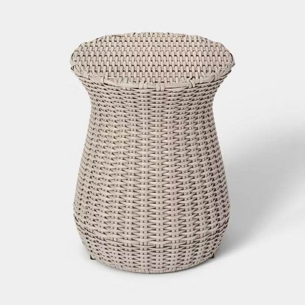 xBeStill Home™ All-Weather Wicker Round Rope Patio End Table Tan Outdoor Accent Table Threshold Style