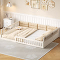 Little Blessings™ Full Size Upholstered Toddler Bed Frame – Cozy Kids Platform Bed with Guardrails &amp; Pillow Beige