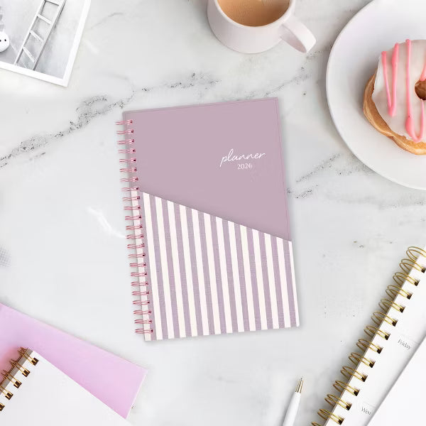 xBeStill Plans™ 2026 Weekly & Monthly Planner 5”x8” Purple Stripe Organizer w/ Double Pockets