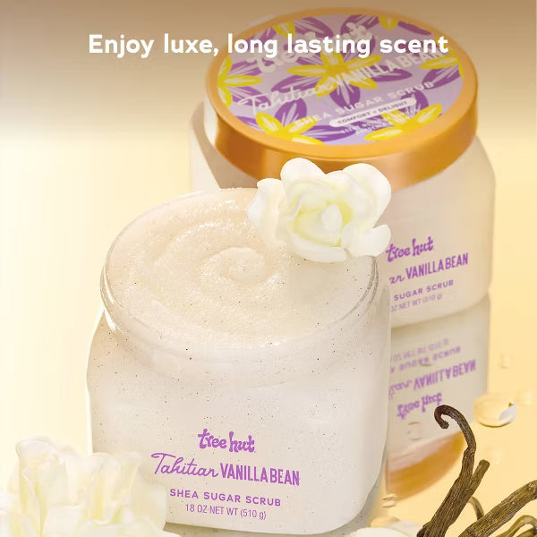 Quiet Moments™ Tree Hut Tahitian Vanilla Bean Shea Sugar Body Scrub 18oz – Hydrating Spa Self-Care Body Polish