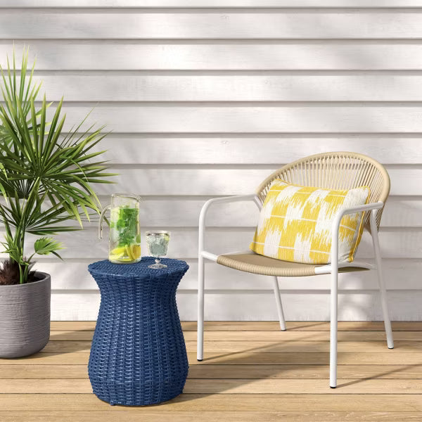 xBeStill Home™ All-Weather Wicker Round Rope Patio End Table Tan Outdoor Accent Table Threshold Style