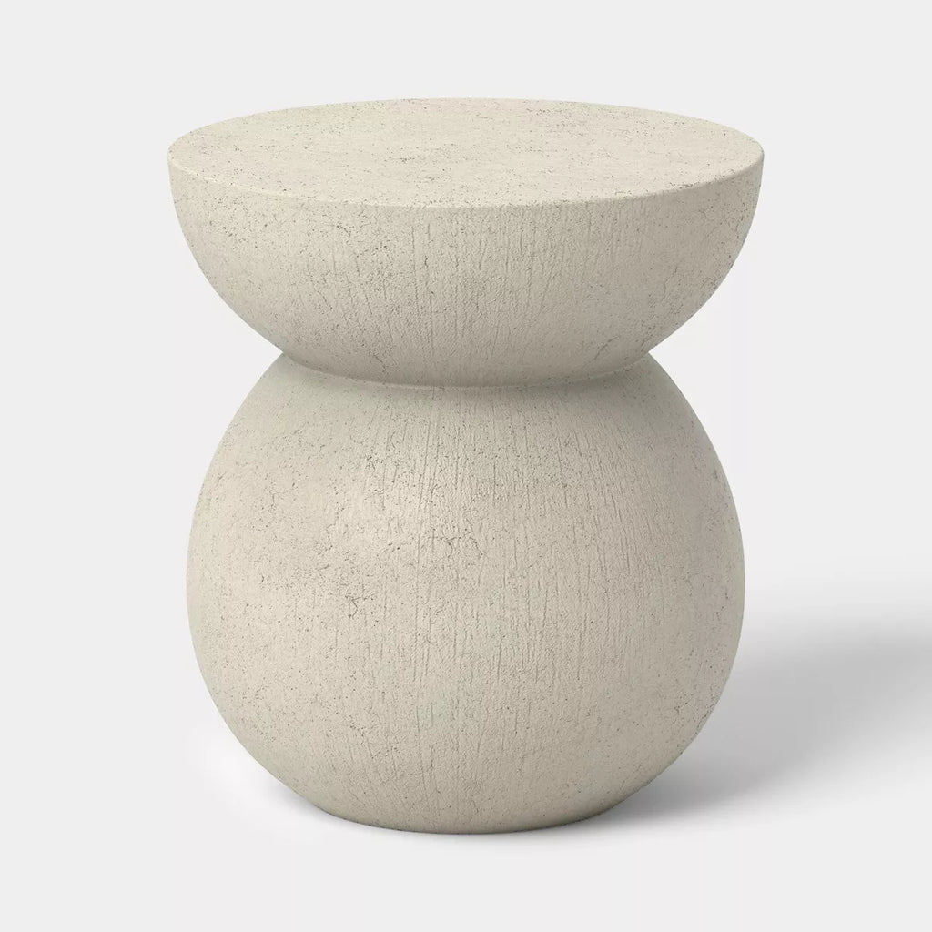 xBeStill Home™ Modern Ceramic Round Patio End Table Cream Outdoor Accent Table Threshold Style