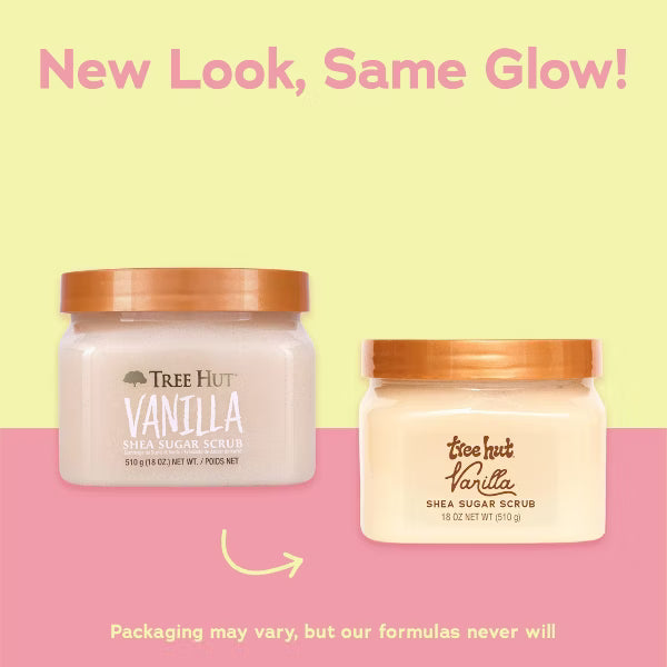 Quiet Moments™ Tree Hut Vanilla Shea Sugar Body Scrub 18oz – Hydrating Vegan Exfoliating Spa Body Polish Paraben-Free