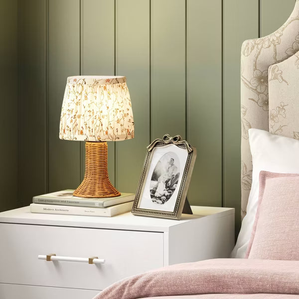 xBeStill Home™ Mini Rattan Table Lamp Brown Pleated Shade Cozy Bedroom Desk Accent Light