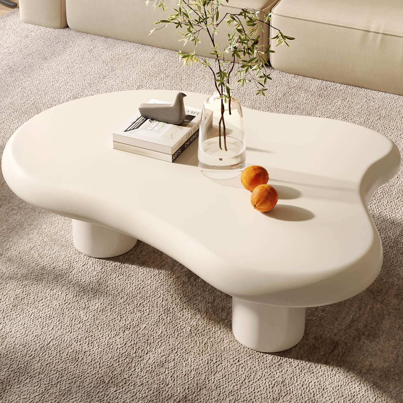 xBeStill Cloud Coffee Table – 46" Modern White Sculptural Center Table with 3-Leg Design