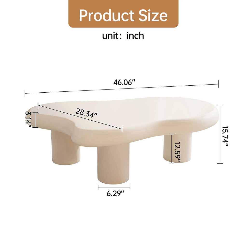 xBeStill Cloud Coffee Table – 46" Modern White Sculptural Center Table with 3-Leg Design