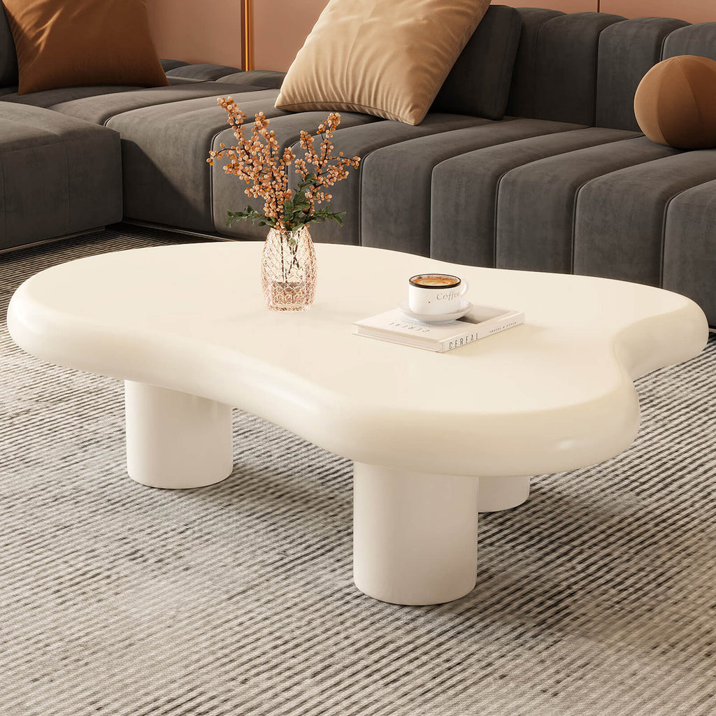 xBeStill Cloud Coffee Table – 46" Modern White Sculptural Center Table with 3-Leg Design