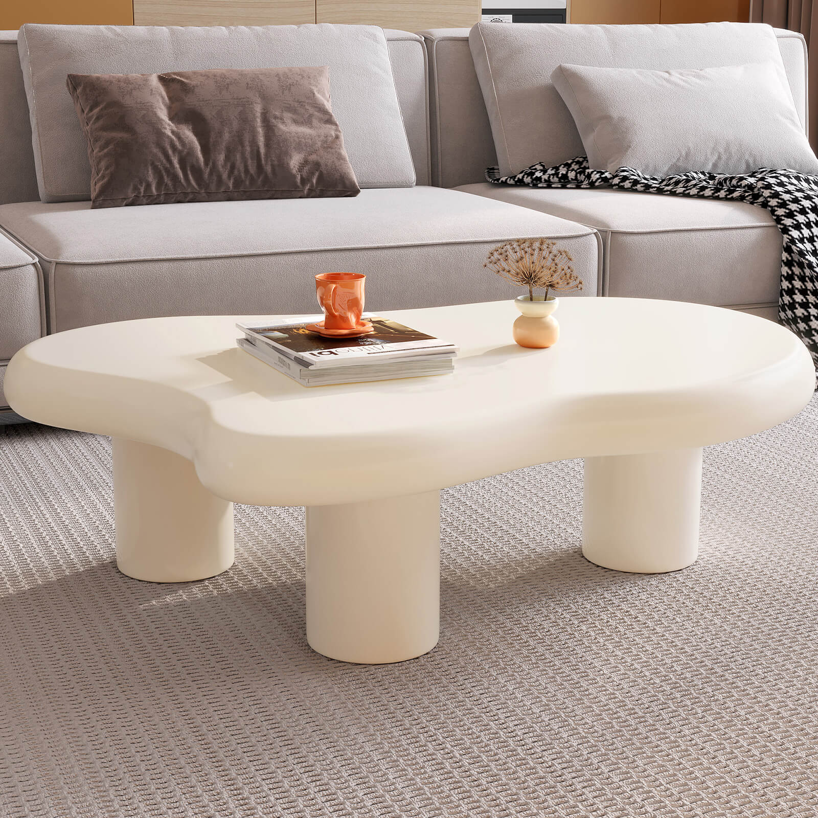 xBeStill Cloud Coffee Table – 46" Modern White Sculptural Center Table with 3-Leg Design