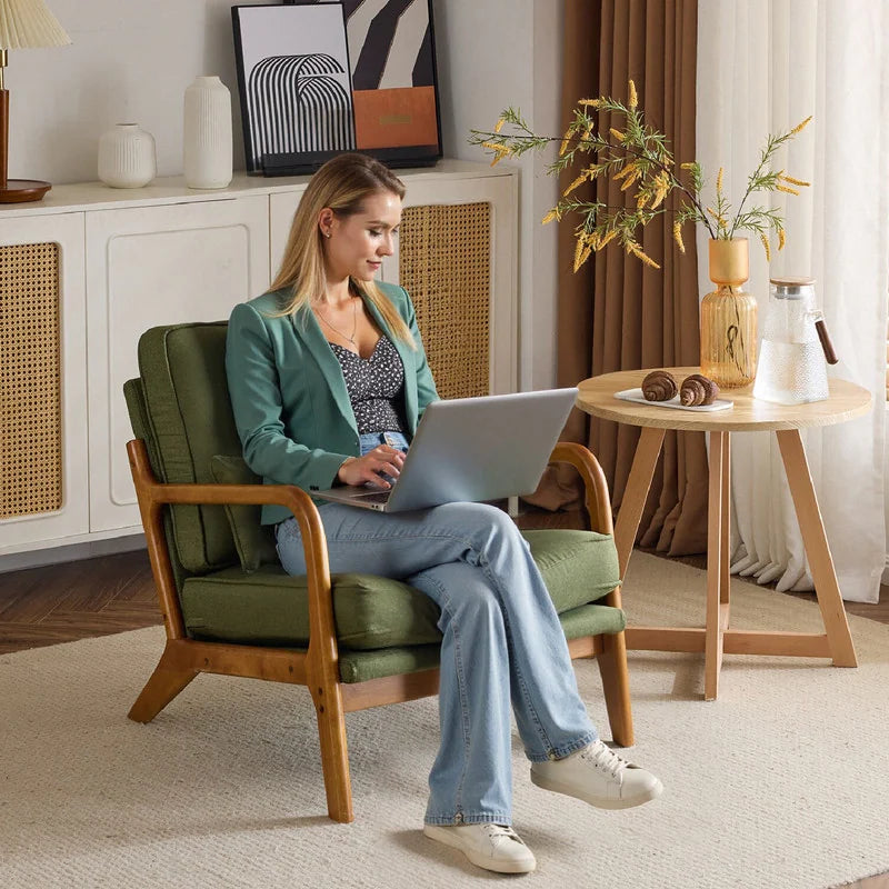 Quiet Moments™ Heritage Mid-Century Accent Chair – Dark Green Linen