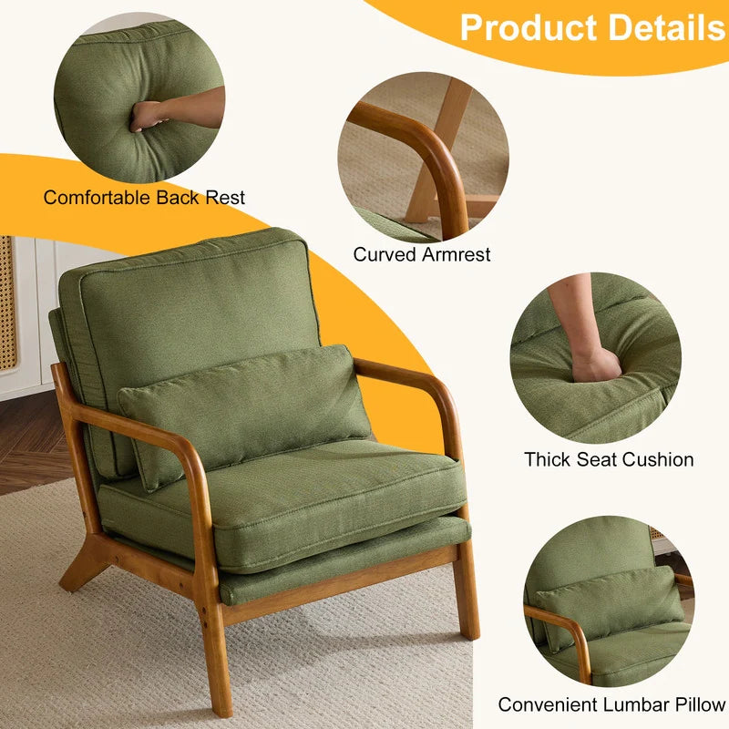 Quiet Moments™ Heritage Mid-Century Accent Chair – Dark Green Linen