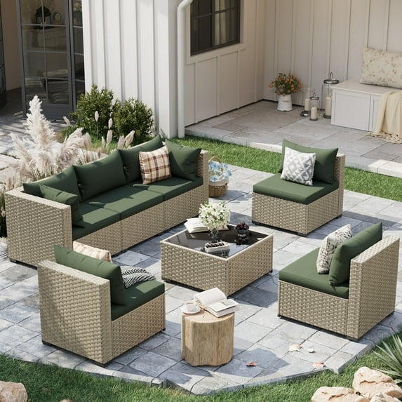 Quiet Moments™ Haven 7-Piece Outdoor Sectional Conversation Set – Green