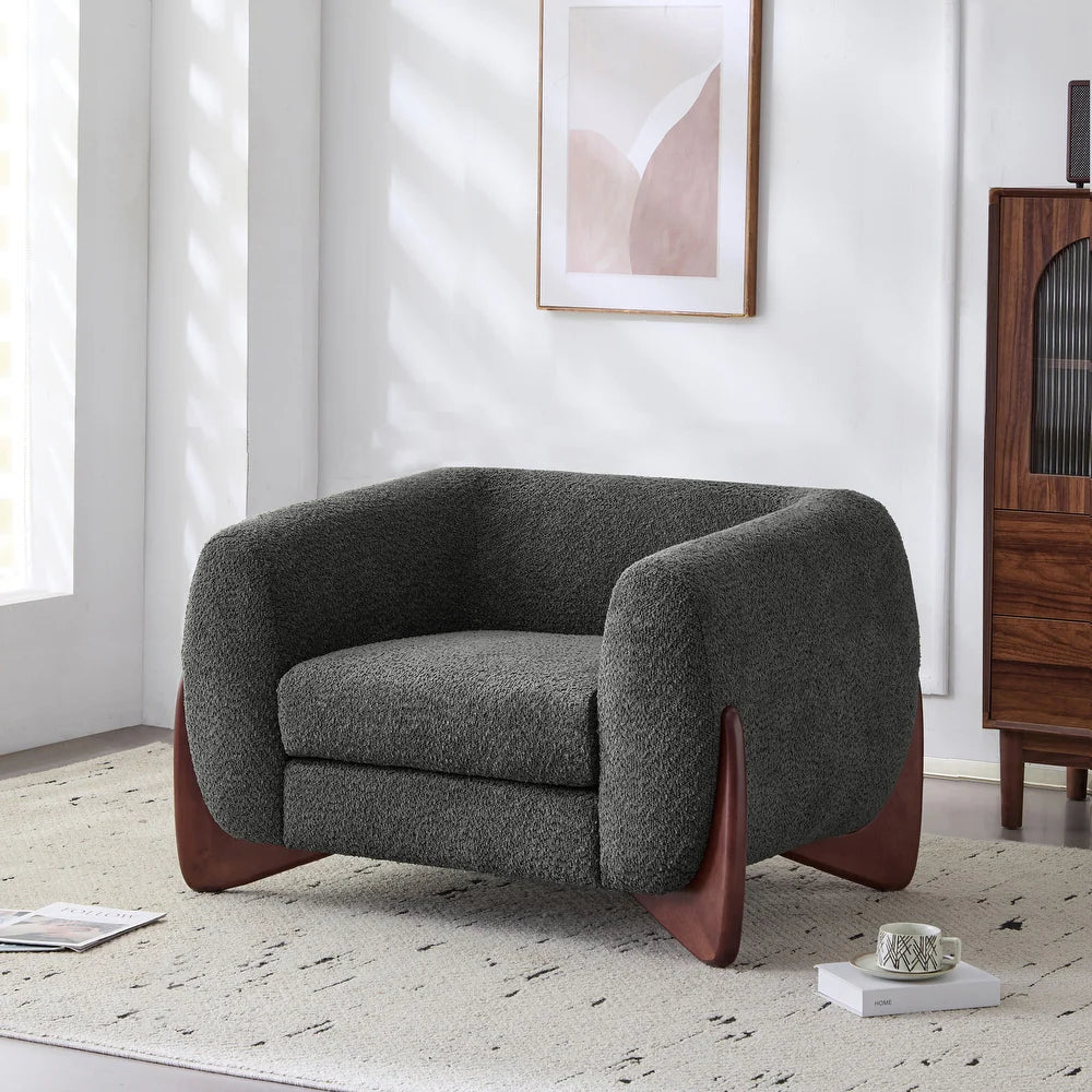 Quiet Moments™ Tina Bouclé Club Chair – Dark Gray & Walnut