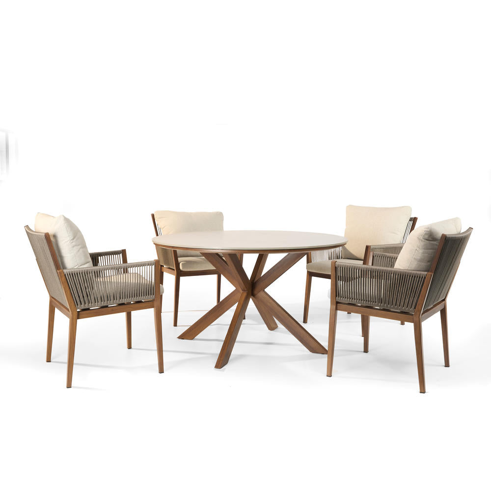xBeStill Home™ Wilmington 5-Piece Outdoor Patio Dining Set – Wicker Rope Chairs & Stone Top Table
