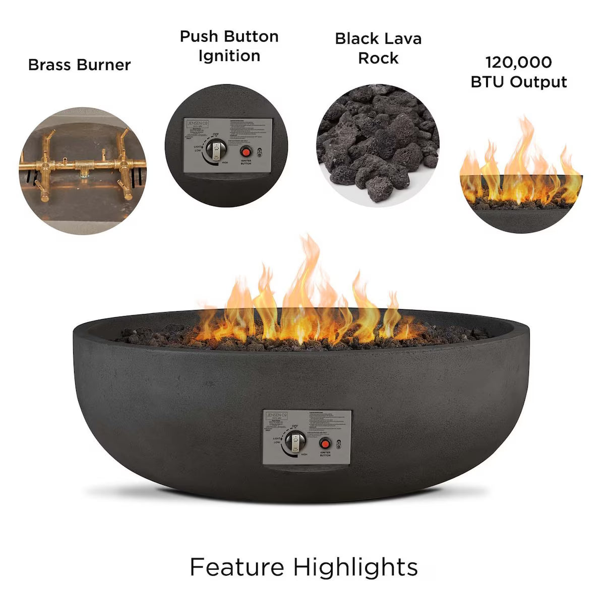 Quiet Moments™ Grand Lake Luxury Concrete Fire Bowl – Natural Gas
