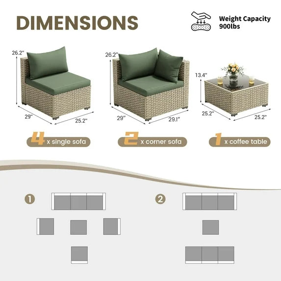 Quiet Moments™ Haven 7-Piece Outdoor Sectional Conversation Set – Green
