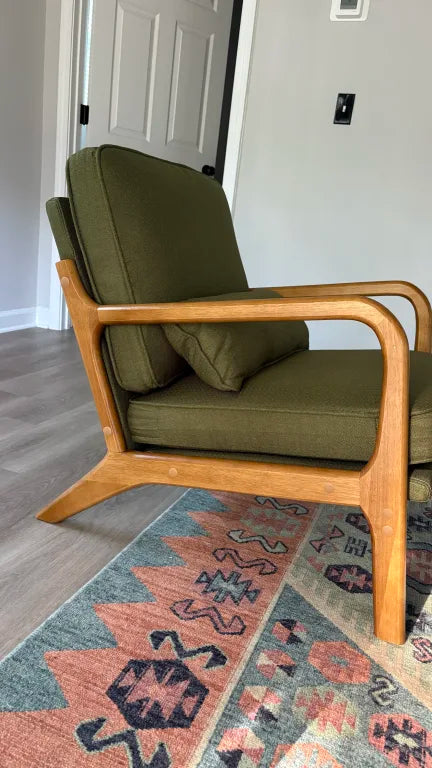 Quiet Moments™ Heritage Mid-Century Accent Chair – Dark Green Linen