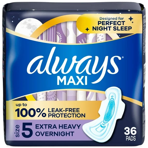 Always Maxi Pads with Wings – Size 5 Extra Heavy Overnight Protection (36 Count)