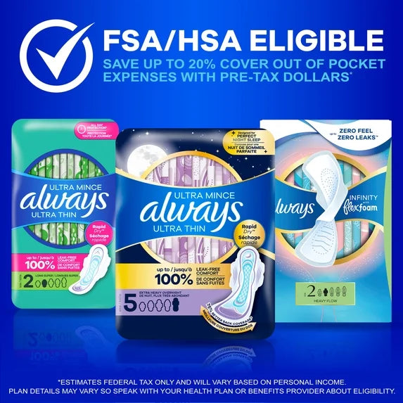 Always Ultra Thin Pads with Wings – Size 2 Long Super Absorbency (58 Count)