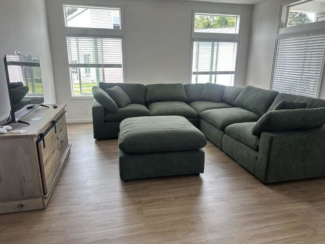 xBeStill Home™ Zone Modular L-Shaped Sectional Sofa with Oversized Ottoman – Green Fabric